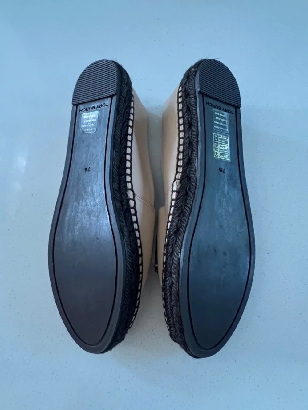 TORY BURCH BEIGE LEATHER ESPADRILLES FLATS SIZE 7.5